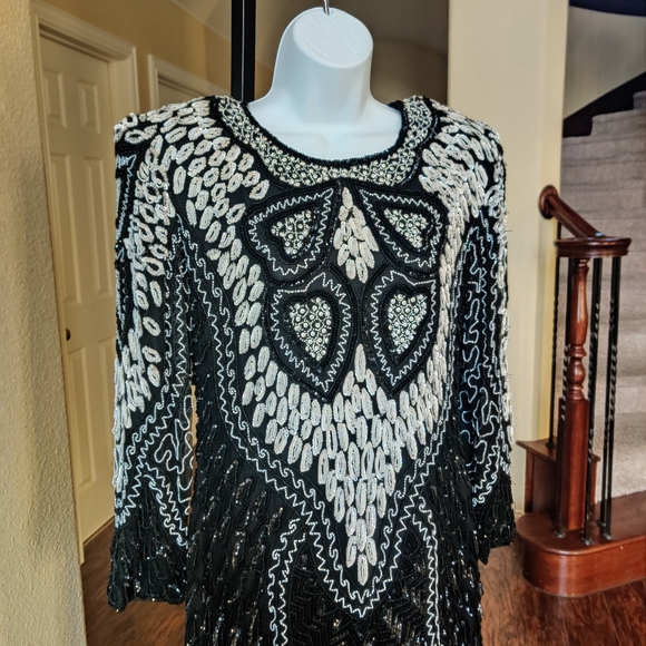 Gold Star VTG Beaded Statement Pure Silk Dress - Picture 9 of 15